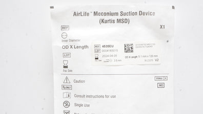 Vyaire 4535EU AirLife Meconium Suction Device Kurtis MSD 3.5 x 5.1OD x 120mm (x)